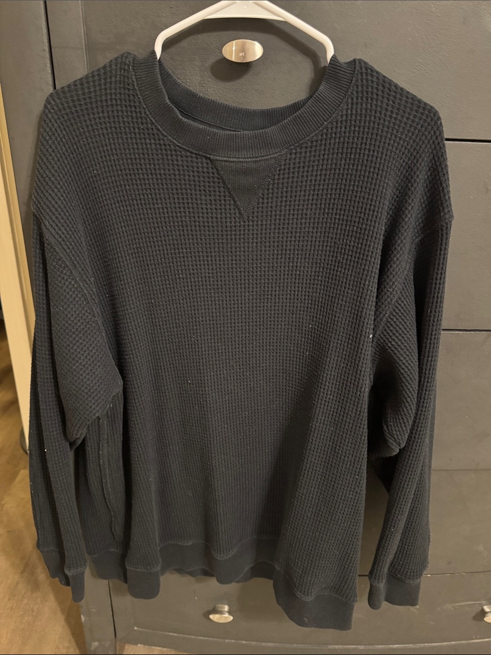 aerie Black Waffle-Knit Crewneck Sweater - women’s